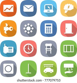 flat vector icon set - statistics vector, mail, notebook, brain, satellite, round around, calculator, door, phone, watch, chair, window, ring button, rake, car wash, hand dryer