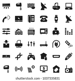 Flat vector icon set - steaming vector, mixer, toaster, microwave oven, monitor dollar, heart, phone, package, satellite antenna, gamepad, settings, equalizer, remote control, notebook pc, hdmi, dna