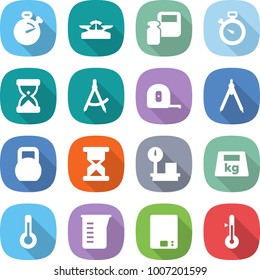 flat vector icon set - stopwatch vector, scales, weight, sand clock, draw compass, measuring tape, drawing compasses, heavy, warehouse, thermometer, cup, kitchen