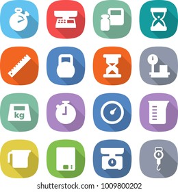 flat vector icon set - stopwatch vector, market scales, weight, sand clock, ruler, heavy, warehouse, barometer, measuring cup, kitchen, handle