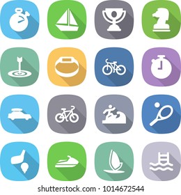 flat vector icon set - stopwatch vector, boat, trophy, chess horse, target, smart bracelet, bike, car baggage, surfer, tennis, golf, jet ski, windsurfing, pool