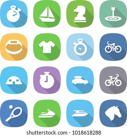 flat vector icon set - stopwatch vector, boat, chess horse, target, smart bracelet, t shirt, bike, dome house, car baggage, tennis, jet ski, yacht