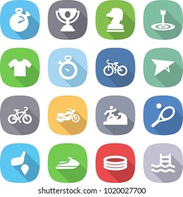 flat vector icon set - stopwatch vector, trophy, chess horse, target, t shirt, bike, deltaplane, motorcycle, surfer, tennis, golf, jet ski, inflatable pool