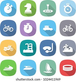 flat vector icon set - stopwatch vector, chess horse, target, bike, car baggage, motorcycle, pool, diving mask, surfer, jet ski, yacht, windsurfing, inflatable