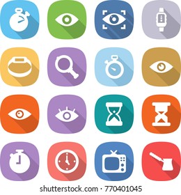 flat vector icon set - stopwatch vector, eye, identity, smart watch, bracelet, magnifier, sand clock, tv, turk
