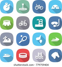 flat vector icon set - stopwatch vector, target, bike, dome house, stadium, pool, diving mask, surfer, tennis, golf, jet ski, yacht, inflatable, horse