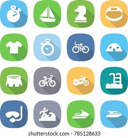 flat vector icon set - stopwatch vector, boat, chess horse, smart bracelet, t shirt, bike, dome house, stadium, motorcycle, pool, diving mask, surfer, jet ski, yacht