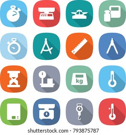 flat vector icon set - stopwatch vector, market scales, weight, draw compass, ruler, drawing compasses, sand clock, warehouse, heavy, thermometer, kitchen, handle