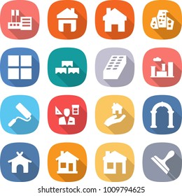 flat vector icon set - store vector, home, modern architecture, window, block wall, brick, city, repair, architector, real estate, arch, bungalow, house, scraper