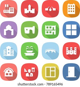 flat vector icon set - store vector, castle, drawbridge, building, minaret, slum, modular house, window, fountain, bridge, palace, architector, door