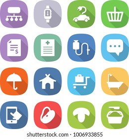 flat vector icon set - structure vector, smart watch, electric car, basket, account balance, recipe, dropper, sms, dry cargo, bungalow, baggage trolley, bath, touchscreen, beans, mushroom