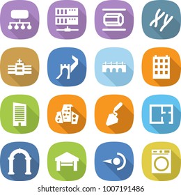 flat vector icon set - structure vector, server, nano tube, chromosomes, hospital, greate wall, bridge, building, skyscraper, modern architecture, construction, plan, arch, garage, photon