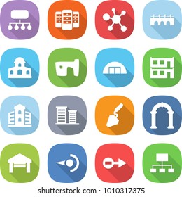 flat vector icon set - structure vector, server, virus, bridge, mansion, slum, hangare, modular house, building, district, construction, arch, garage, photon, electron, hierarchy