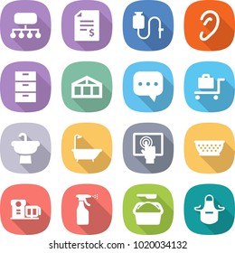 flat vector icon set - structure vector, account balance, dropper, ear, archive, greenhouse, sms, baggage trolley, sink, bath, touchscreen, colander, food processor, sprayer, washing powder, apron