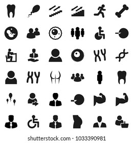 Flat vector icon set - student vector, manager, man, muscule hand, buttocks, stairways run, bone, client, group, disabled, dna, pregnancy, insemination, chromosomes, sperm, ovule, tooth, user, login