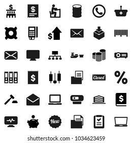 Flat vector icon set - student vector, notebook pc, japanese candle, piggy bank, dollar growth, coin stack, auction, annual report, building, binder, hierarchy, any currency, receipt, port, document