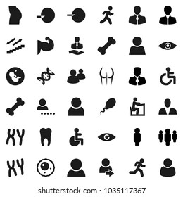 Flat vector icon set - student vector, manager, man, muscule hand, buttocks, stairways run, bone, client, group, disabled, eye, dna, pregnancy, insemination, chromosomes, sperm, ovule, tooth, user