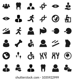Flat vector icon set - student vector, manager, muscule hand, buttocks, stairways run, bone, client, group, disabled, eye, dna, pregnancy, insemination, chromosomes, sperm, ovule, tooth, user, login