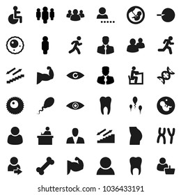 Flat vector icon set - student vector, manager, man, muscule hand, buttocks, stairways run, bone, client, group, disabled, eye, dna, pregnancy, insemination, chromosomes, sperm, ovule, tooth, login
