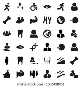 Flat vector icon set - student vector, manager, man, muscule hand, buttocks, stairways run, bone, client, group, disabled, eye, dna, pregnancy, insemination, chromosomes, sperm, tooth, user, login