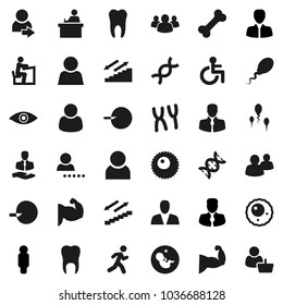 Flat vector icon set - student vector, manager, man, muscule hand, stairways run, bone, client, group, disabled, eye, dna, pregnancy, insemination, chromosomes, sperm, ovule, tooth, user, login