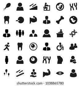 Flat vector icon set - student vector, manager, man, muscule hand, buttocks, stairways run, bone, client, group, disabled, eye, dna, pregnancy, insemination, chromosomes, sperm, ovule, tooth, user