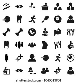 Flat vector icon set - student vector, man, muscule hand, buttocks, stairways run, bone, client, group, disabled, eye, dna, pregnancy, insemination, chromosomes, sperm, ovule, tooth, user, login