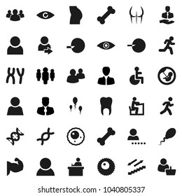 Flat vector icon set - student vector, manager, man, muscule hand, buttocks, stairways run, bone, client, group, disabled, eye, dna, pregnancy, insemination, chromosomes, sperm, ovule, tooth, user