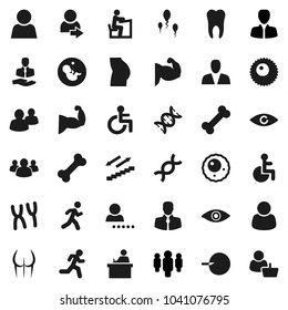 Flat vector icon set - student vector, manager, man, muscule hand, buttocks, stairways run, bone, client, group, disabled, eye, dna, pregnancy, insemination, chromosomes, sperm, ovule, tooth, user