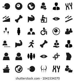 Flat vector icon set - student vector, manager, man, muscule hand, buttocks, stairways run, bone, client, group, disabled, eye, dna, pregnancy, insemination, chromosomes, sperm, ovule, user, login