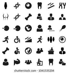 Flat vector icon set - student vector, manager, man, muscule hand, buttocks, stairways run, bone, client, group, disabled, dna, pregnancy, insemination, chromosomes, sperm, ovule, tooth, user, login
