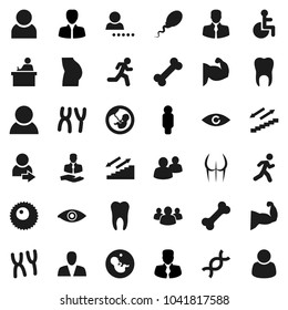 Flat vector icon set - student vector, manager, man, muscule hand, buttocks, stairways run, bone, client, group, disabled, eye, dna, pregnancy, chromosomes, sperm, ovule, tooth, user, login