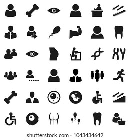 Flat vector icon set - student vector, manager, man, muscule hand, buttocks, stairways run, bone, client, group, disabled, eye, dna, pregnancy, chromosomes, sperm, ovule, tooth, user, login