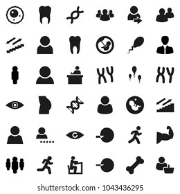 Flat vector icon set - student vector, manager, man, muscule hand, buttocks, stairways run, bone, group, eye, dna, pregnancy, insemination, chromosomes, sperm, ovule, tooth, user, login, consumer