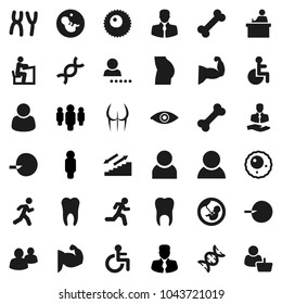 Flat vector icon set - student vector, manager, man, muscule hand, buttocks, stairways run, bone, client, group, disabled, eye, dna, pregnancy, insemination, chromosomes, ovule, tooth, user, login