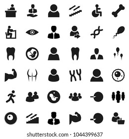 Flat vector icon set - student vector, manager, man, muscule hand, buttocks, stairways run, bone, client, group, disabled, eye, dna, pregnancy, insemination, chromosomes, sperm, ovule, tooth, user