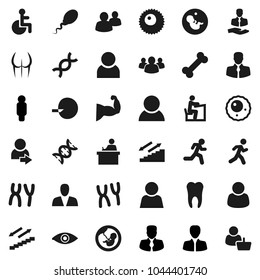 Flat vector icon set - student vector, manager, man, muscule hand, buttocks, stairways run, bone, client, group, disabled, eye, dna, pregnancy, insemination, chromosomes, sperm, ovule, tooth, user
