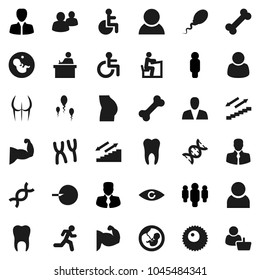 Flat vector icon set - student vector, manager, man, muscule hand, buttocks, stairways run, bone, client, group, disabled, eye, dna, pregnancy, insemination, chromosomes, sperm, ovule, tooth, user