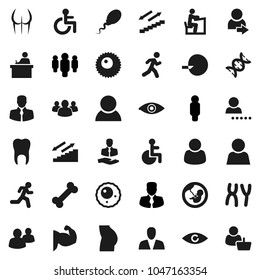 Flat vector icon set - student vector, manager, man, muscule hand, buttocks, stairways run, bone, client, group, disabled, eye, dna, pregnancy, insemination, chromosomes, sperm, ovule, tooth, user