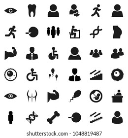 Flat vector icon set - student vector, manager, man, muscule hand, buttocks, stairways run, bone, client, group, disabled, eye, dna, pregnancy, insemination, sperm, ovule, tooth, user, login