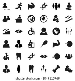 Flat vector icon set - student vector, manager, man, muscule hand, buttocks, stairways run, bone, client, group, disabled, eye, dna, pregnancy, insemination, sperm, ovule, tooth, user, login