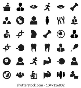 Flat vector icon set - student vector, manager, man, muscule hand, buttocks, bone, run, client, group, disabled, eye, dna, pregnancy, insemination, chromosomes, sperm, ovule, tooth, user, consumer