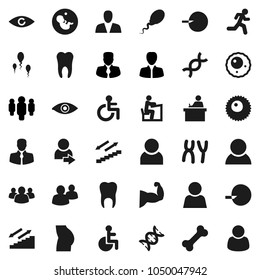 Flat vector icon set - student vector, manager, man, muscule hand, buttocks, stairways run, bone, client, group, disabled, eye, dna, pregnancy, insemination, chromosomes, sperm, ovule, tooth, user