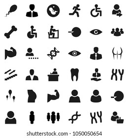 Flat vector icon set - student vector, manager, man, muscule hand, buttocks, stairways run, bone, client, group, disabled, eye, dna, pregnancy, insemination, chromosomes, sperm, tooth, user, login