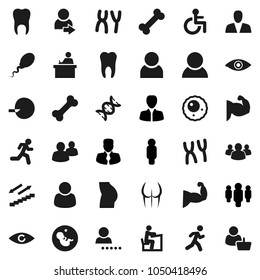 Flat vector icon set - student vector, manager, man, muscule hand, buttocks, stairways run, bone, group, disabled, eye, dna, pregnancy, insemination, chromosomes, sperm, ovule, tooth, user, login