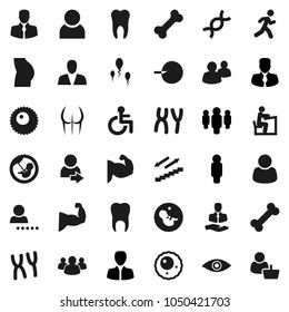 Flat vector icon set - student vector, manager, man, muscule hand, buttocks, stairways run, bone, client, group, disabled, eye, dna, pregnancy, insemination, chromosomes, sperm, ovule, tooth, user