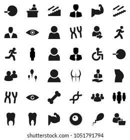 Flat vector icon set - student vector, manager, man, muscule hand, buttocks, stairways run, bone, client, group, disabled, eye, dna, insemination, chromosomes, sperm, ovule, tooth, user, login