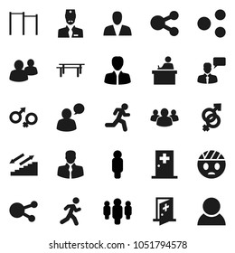 Flat vector icon set - student vector, manager, man, horizontal bar, stairways run, client, speaking, social media, group, gender sign, head bandage, medical room, doctor, share, consumer