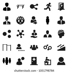 Flat vector icon set - student vector, manager, man, horizontal bar, stairways run, client, speaking, social media, group, gender sign, head bandage, medical room, doctor, share, login, consumer