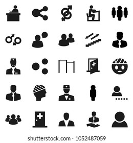 Flat vector icon set - student vector, manager, man, horizontal bar, stairways run, client, speaking, group, doctor, gender sign, head bandage, medical room, share, login, consumer